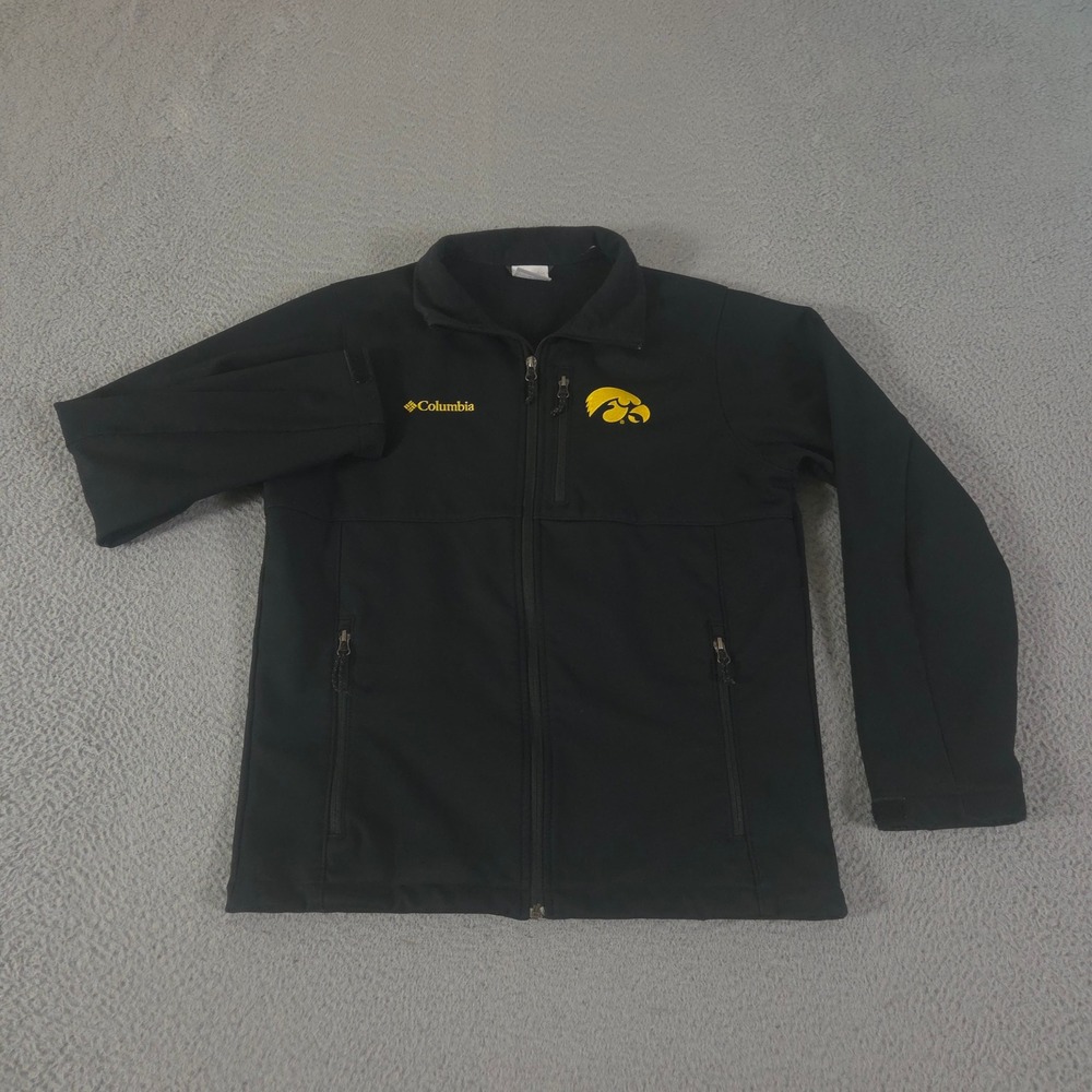Columbia Jacket Mens Medium Black Ascender Softshell Iowa Hawkeyes Logo NCAA